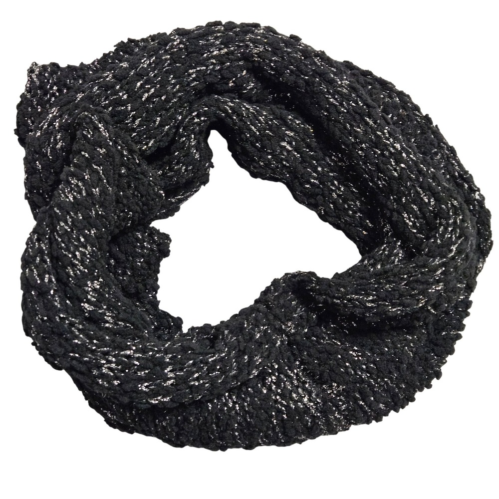 Calvin Klein Black Metallic Sparkle Chunky Knit‎ Infinity Loop Scarf